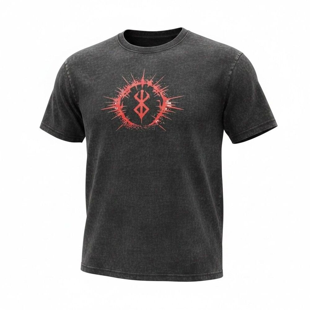 The Limited Berserk T-Shirt Men's L Acid Wash Black Red Brand of Sacrifice Anime